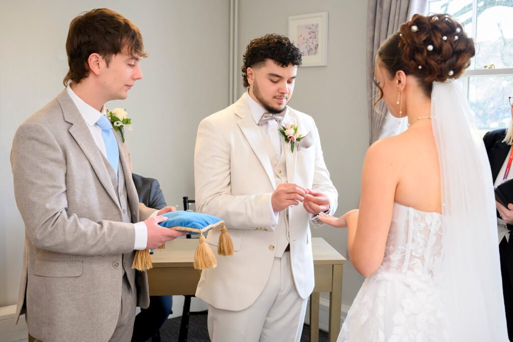 Close up of ring exchange ceremony at Sandwell Register Office.